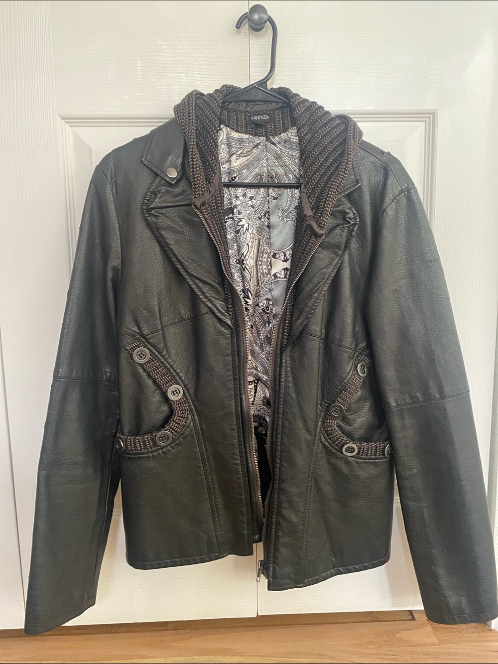 Faux Leather Hooded Jacket